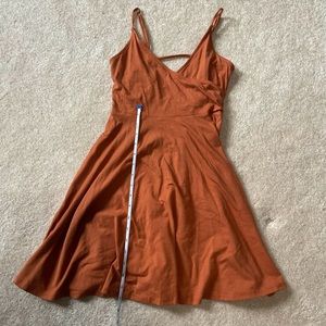 Flared-skirt mini dress in orange/rust color